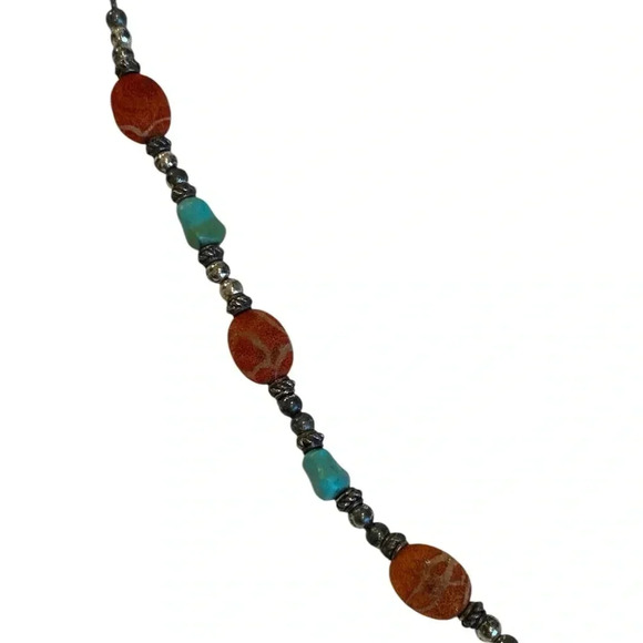 Vintage Womens Red Coral And Turquoise Beaded Bracelet Boho Native American - Picture 5 of 5